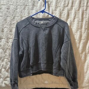 FP Movement by Free People Washed Black Cropped Crewneck Sweatshirt